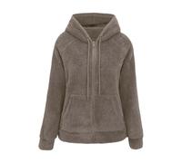 Genérico Felpa in pile a pelo alto tipo Teddy con cerniera integrale per esterno confortevole a casa giacca Sherpa Giacca in pile da donna con cappuccio caldo e soffice, Kaki, L