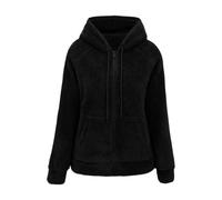 Genérico Felpa in pile a pelo alto tipo Teddy con cerniera integrale per esterno confortevole a casa giacca Sherpa Giacca in pile da donna con cappuccio caldo e soffice, Nero , L
