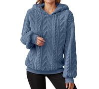 Genérico Felpa in pile di agnello Felpe con cappuccio da donna con cappuccio felpe donna larghe comode maniche con spalle cadute felpa jacquard tinta unita minimalista, blu, M