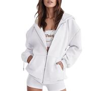 Generico Felpa Invernale Donna con Cappuccio Felpa Zip, Pullover con Zipper 2 Tasche Taglie Comode Cappotto Manica Lunga Cardigan Felpe Comode Classico per La Mezza Stagione