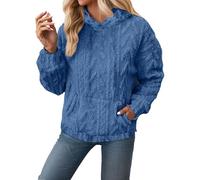 Genérico Felpa Jacquard Felpe Donna con Cappuccio Sciolto Felpe Donne Senza Cerniera Tinta Unita Felpa Felpa Felpa Manica Lunga Confortevole Caldo Comfort a Casa, blu, S
