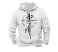 Genérico Felpa Medievale Mitologia Nordica Abbigliamento da Strada Stampa Felpa Retrò Medievale per Uomo Maglione con Cappuccio Europeo Medioevo Maglione Casual e Vintage, G Bianco, XXXL