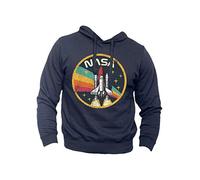 Generico Felpa NASA Vintage Cappuccio e Tasca Centrale Logo Fronte Missione Space Shuttle - National Aeronautics Space Administration vestibilità Italiana (Blu, L)