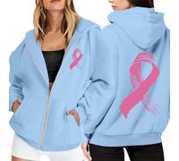 Genérico Felpa Nastro Rosa Felpe Con Cappuccio Donne Felpe Donne Cerniera Tasche Maniche Lunghe Mese Prevenzione e Controllo del Cancro Al Seno Casual All'aperto, A Azzurro chiaro, XL