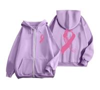 Genérico Felpa Nastro Rosa Felpe Con Cappuccio Donne Felpe Donne Cerniera Tasche Maniche Lunghe Mese Prevenzione e Controllo del Cancro Al Seno Casual All'aperto, A Viola Chiaro, XXL