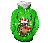Generico Felpa Natale da Uomo, Felpa con Cappuccio Stampata da Uomo Manica Lunga con Stampa Renna Sweatshirt Natalizi Pullover Comode Caldo Casual Felpe Oversize Uomo per Lo Streetwear