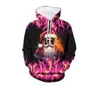 Generico Felpa Natalizie da Uomo, Felpe da Uomo Lunga con Cappuccio E Tasca Manica Lunga con Stampa Renna Sweatshirt Natalizi Pullover Comode Caldo Casual Felpa Nera Uomo per Lo Streetwear