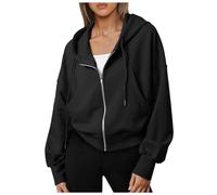 Generico Felpa Oversize da Donna Solid Color Cappuccio Elegante Zippe Personalizzata Super Soft Touch Allentato Casual in Maglia Hoodie Autunno Allentata Y2K Moda Streetwear