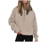 Generico Felpa Oversize da Donna Solid Color Cappuccio Zip Puff Felpe con Pullover Baggy Soft Hoodie Y2K Moda Streetwear
