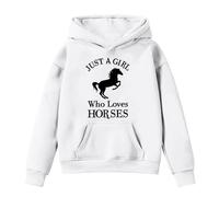 Generico Felpa Ragazza con Disegno Cavallino Cappuccio e Taschino Maniche Lunghe in Pile Caldo e Morbido(White, 8-9 Years)