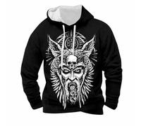 Genérico Felpa Retrò Medievale per Uomo Stampa Giacca Mitologia Nordica Medievale Capispalla Felpa con Cappuccio Medioevo Europeo Maglione Casual e Vintage, M nero, 5X-Large