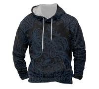 Genérico Felpa Retrò Medievale per Uomo Stampa Giacca Mitologia Nordica Medievale Capispalla Felpa con Cappuccio Medioevo Europeo Maglione Casual e Vintage, blu, 5X-Large