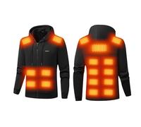 Generico Felpa Riscaldata Uomo con Zip e Tasche Oversize con 17 Zone di Riscaldamento per Attività all'aperto e Campeggio Felpas Tinta Unita con Cappuccio Taglie Forti Giacca Invernale Uomos