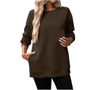 Generico Felpa Senza Cappuccio Donna Oversize Moda Casual Felpe Calda Manica Lunga per Autunno Invernale Girocollo Cotone Hoodie Donna Tinta Unita Morbido Feelcozy Hoodies Top Taglie Comode