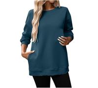 Generico Felpa Senza Cappuccio Donna Oversize Moda Casual Felpe Calda Manica Lunga per Autunno Invernale Girocollo Cotone Hoodie Donna Tinta Unita Morbido Feelcozy Hoodies Top Taglie Comode