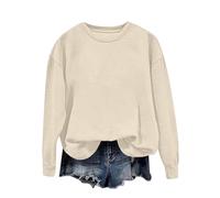 Generico Felpa Senza Cappuccio Donna Tinta Unita Calda Manica Lunga Girocollo Cotone Taglie Comode Hoodie Donna Morbido Feelcozy Hoodies Top Moda Casual Felpe per Autunno e Invernale Oversize