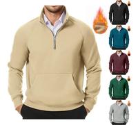 Generico Felpa Senza Cappuccio in Cotone Pullover Inverno a Mezza Zip Termico Foderato in Pile Felpa Uomo Maniche Lunghe Offerte Oversize Tuta Inverno Top Casual Tinta Unita con Tasche Offerte Prime