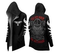 Genérico Felpa Stile Samurai con Kimono Cappotto Lungo Mitologia Nordica Felpa Teschio di Halloween Giacca con Cappuccio Grande Cappello Vichingo Medioevo, N-nero, XXXL