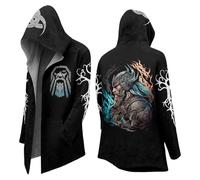 Genérico Felpa Stile Samurai con Kimono Cappotto Lungo Mitologia Nordica Felpa Teschio di Halloween Giacca con Cappuccio Grande Cappello Vichingo Medioevo, G Nero, XXXL