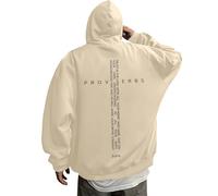Generico Felpa Uomo con Cappuccio Retro Grafica Verso Biblico per Uomo Abbigliamento Ispirazionale Casual Wear Perfetto per Credenti(Beige, L)