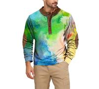 Generico Felpa Uomo con Tre Bottoni Maniche Lunghe Stampa Multicolore Morbida E Confortevole per Uscite nel Tempo Libero(Multicolor, S)