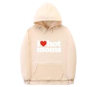 Generico Felpa Uomo e Donna con Cappuccio Stampa Lettere I Love Hot Moms per Autunno Inverno con Fondo a Coste(Khaki, XXXL)