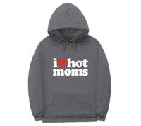 Generico Felpa Uomo e Donna con Cappuccio Stampa Lettere I Love Hot Moms per Autunno Inverno con Fondo a Coste(Grey, XXXL)