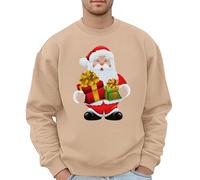Generico Felpa Uomo Natale Santa Stampa Senza Cappuccio per FESTIVITÀ e Umorismo Design Accattivante(Khaki, XL)