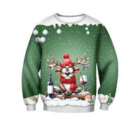 Generico Felpa Uomo Natalizia, Stampa Renna Buffa con Vino e Nevicata, Outfit Festoso e Divertente per Le Celebrazioni di Natale