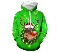 Generico Felpa Uomo Natalizio, Felpe Uomo con Cappuccio Oversize Elegant Taglia Forti alla Moda Stampato Pullover Manica Lunga Grinch Natale Stampato Sportivo Felpa Invernale Uomo per Il Tempo Libero