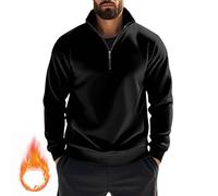 Generico Felpa Uomo Senza Cappuccio in Cotone Inverno Felpa Pile con Mezza Zip Uomo Girocollo Maglione Termico Manica Lunga Casual Pullover Top Tinta Unita Offerte Sportivo