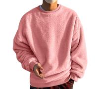 Generico Felpa Uomo Senza Cappuccio Pullover Teddy Fleece Tops Oversize Sweatshirt Fuzzy Teddy Jumper Tops Manica Lunga Sport Tinta Unita Autunno Inverno Outwear Caldo Felpe in Pile