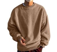 Generico Felpa Uomo Senza Cappuccio Pullover Teddy Fleece Tops Oversize Sweatshirt Fuzzy Teddy Jumper Tops Manica Lunga Sport Tinta Unita Autunno Inverno Outwear Caldo Felpe in Pile