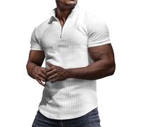 Generico Felpa Uomo Tattica Senza Cappuccio, a Maniche Corte con Collo Eretto, Cerniera a 1/4, Pullover Casual, Top Comfort per all’Aperto e attività(White, L)