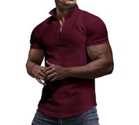 Generico Felpa Uomo Tattica Senza Cappuccio, a Maniche Corte con Collo Eretto, Cerniera a 1/4, Pullover Casual, Top Comfort per all’Aperto e attività(Wine, XXL)