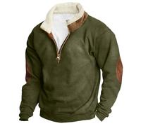 Genérico Felpa Vintage Campagna Lisa, da Uomo per All'aperto Abbigliamento per il Tempo Libero Top Sport con Chiusura 1/4 Felpa in Stile Cowboy Occidentale senza Cappuccio, V Verde, S