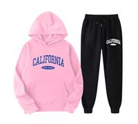 Generico Felpati Set di Pantaloni a Due Pezzi da Donna con graziosa Felpa con Cappuccio a Maniche Lunghe con Stampa Inglese Felpe Cerniera Calde (XXL)