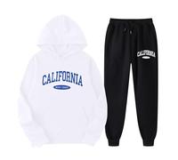 Generico Felpati Set di Pantaloni a Due Pezzi da Donna con graziosa Felpa con Cappuccio a Maniche Lunghe con Stampa Inglese Felpe Cerniera Calde (White, S)