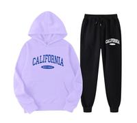 Generico Felpati Set di Pantaloni a Due Pezzi da Donna con graziosa Felpa con Cappuccio a Maniche Lunghe con Stampa Inglese Felpe Cerniera Calde (Purple, S)