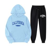 Generico Felpati Set di Pantaloni a Due Pezzi da Donna con graziosa Felpa con Cappuccio a Maniche Lunghe con Stampa Inglese Felpe Cerniera Calde (Blue, L)
