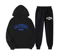 Generico Felpati Set di Pantaloni a Due Pezzi da Donna con graziosa Felpa con Cappuccio a Maniche Lunghe con Stampa Inglese Felpe Cerniera Calde (Black, XXL)