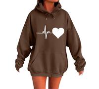 Genérico Felpe con Cappuccio Donna Amore Cuore Stampa Maglione Sciolto Casual Manica Lunga Vintage Sciolto Felpa con Cappuccio Manica Lunga Maniche Grandi T-shirt Pullover Moda Originali, Caffè, M