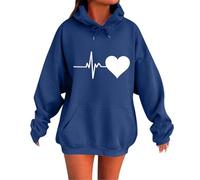 Genérico Felpe con Cappuccio Donna Amore Cuore Stampa Maglione Sciolto Casual Manica Lunga Vintage Sciolto Felpa con Cappuccio Manica Lunga Maniche Grandi T-shirt Pullover Moda Originali, blu, M