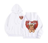Generico Felpe con Cappuccio Donna Stampa Just Waiting for Valentine Moda Casual Loose Top Comfort Pullover(White, S)