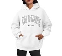Generico Felpe con Cappuccio Donna Stampa Località Americane con Tasche Drawstring Loose Fit per Momenti Casual(White, XXL)
