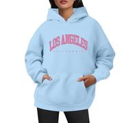 Generico Felpe con Cappuccio Donna Stampa Località Stati Uniti con Tasche Funzionali Loose Fit per Routine(Sky Blue, XXL)