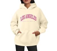 Generico Felpe con Cappuccio Donna Stampa Località Stati Uniti con Tasche Funzionali Loose Fit per Routine(Beige, L)