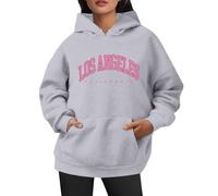 Generico Felpe con Cappuccio Donna Stampa Località Stati Uniti con Tasche Funzionali Loose Fit per Routine(Light Gray, S)