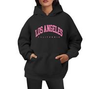 Generico Felpe con Cappuccio Donna Stampa Località Stati Uniti con Tasche Funzionali Loose Fit per Routine(Black, M)