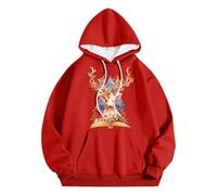 Genérico Felpe da donna con cappuccio con stampa a testa di cervo felpe con cappuccio con tasche grandi con coulisse felpa basic abbigliamento donna casual all'aperto, B rosso, XL